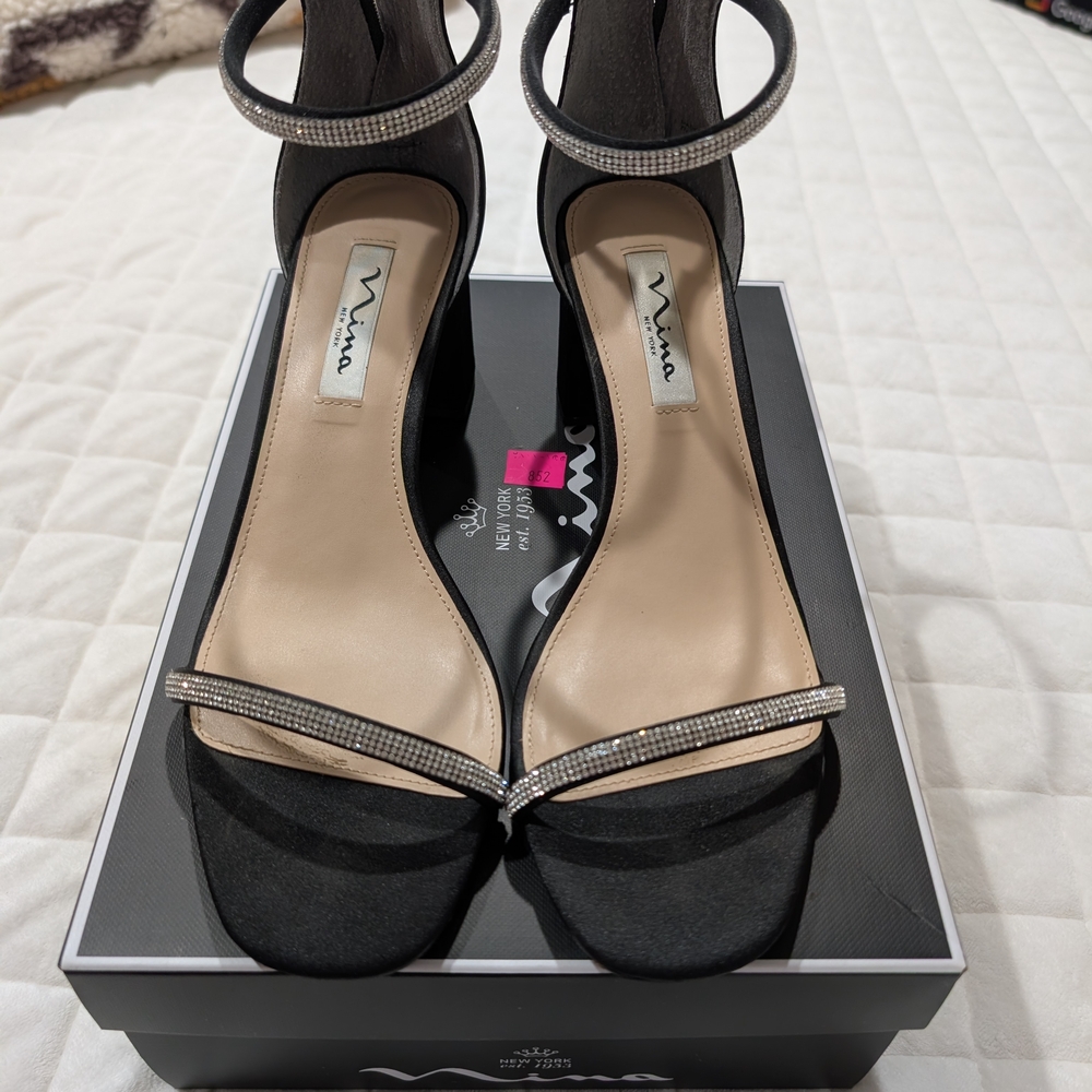 Nina Black Heels with Silver Accents